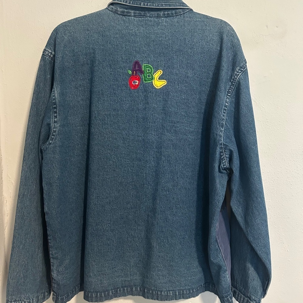 Colorful Patchwork Denim Button Down Shirt - image 2